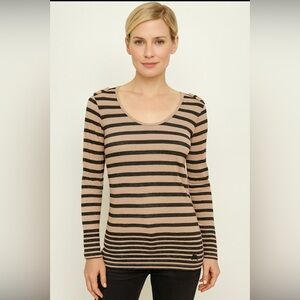 Burberry Black and Tan Striped Long Sleeve Top